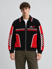 Vintage Racing Knit Jacket – Black Red