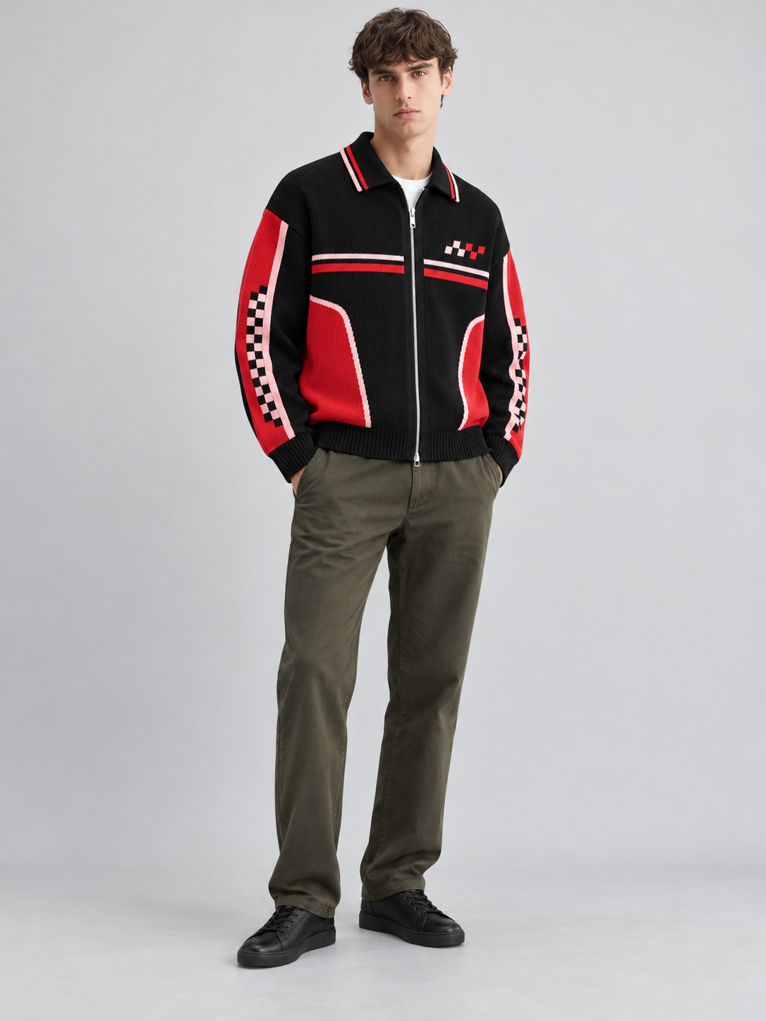 Vintage Racing Knit Jacket – Black Red