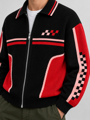 Vintage Racing Knit Jacket – Black Red