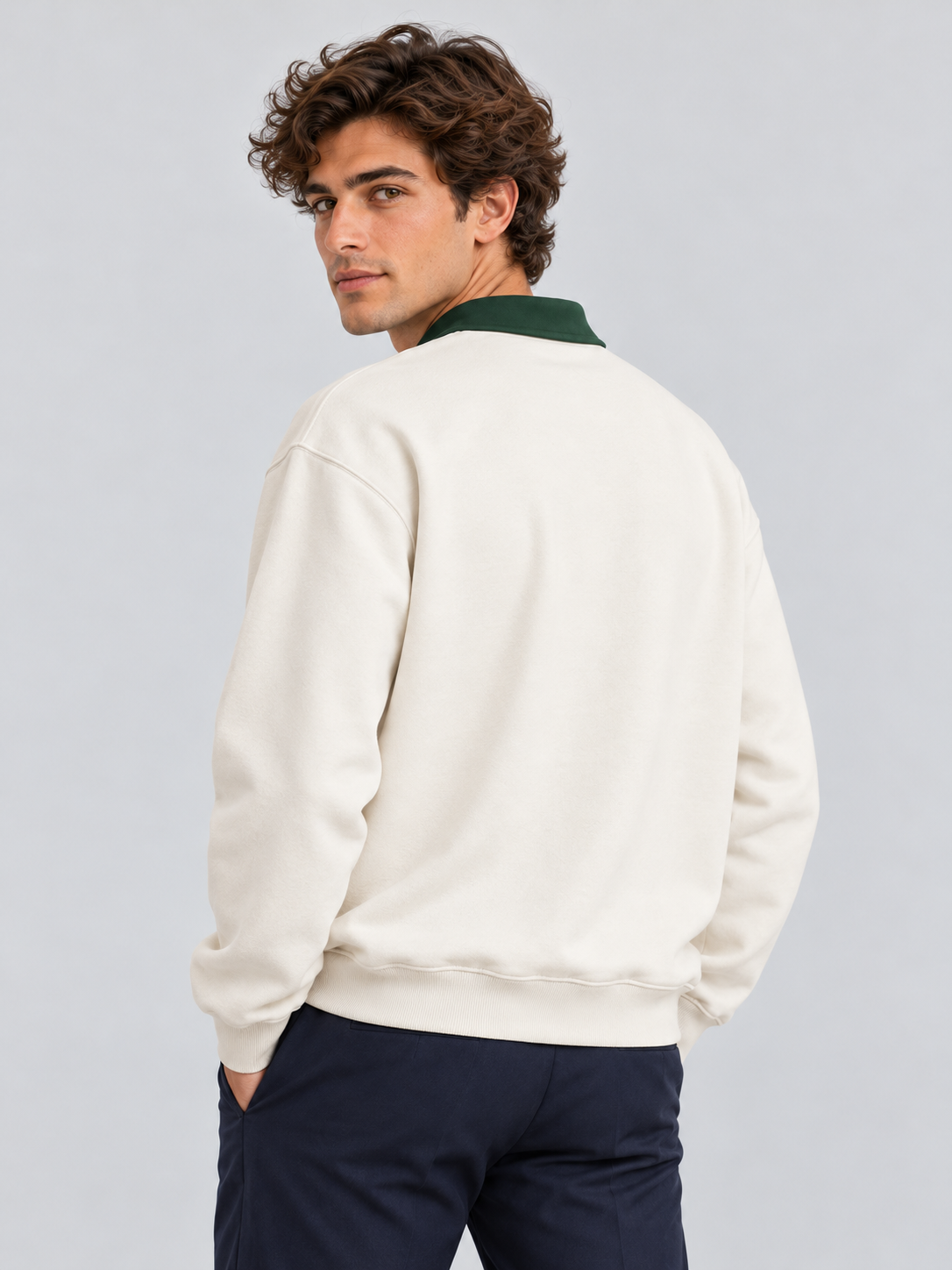 Heritage Club Stripe Polo Sweatshirt – Ivory Green