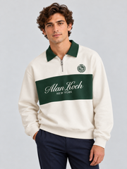 Heritage Club Stripe Polo Sweatshirt – Ivory Green