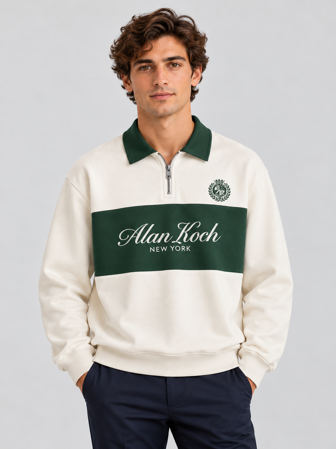 Heritage Club Stripe Polo Sweatshirt – Ivory Green