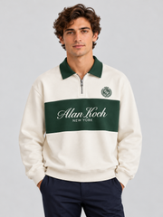 Heritage Club Stripe Polo Sweatshirt – Ivory Green
