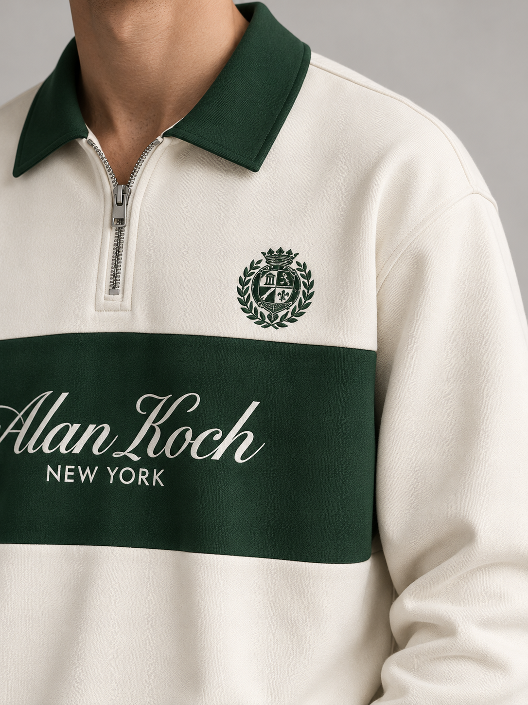 Heritage Club Stripe Polo Sweatshirt – Ivory Green