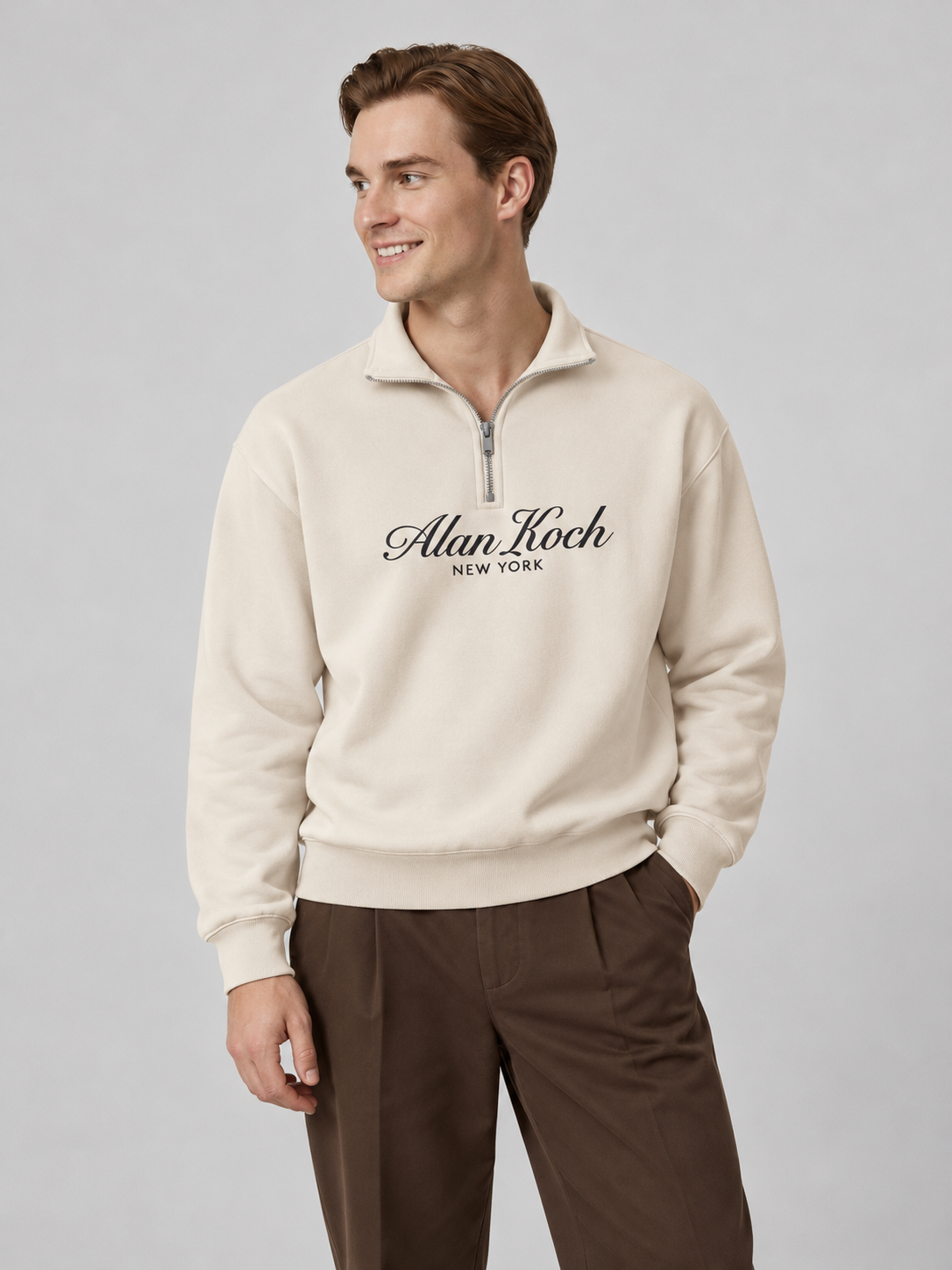 Signature Heritage Quarter-Zip Sweatshirt – Soft Ivory