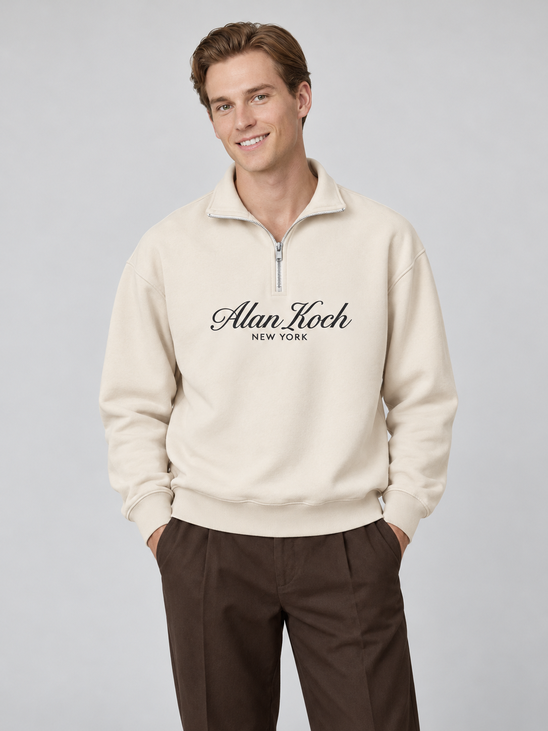 Signature Heritage Quarter-Zip Sweatshirt – Soft Ivory