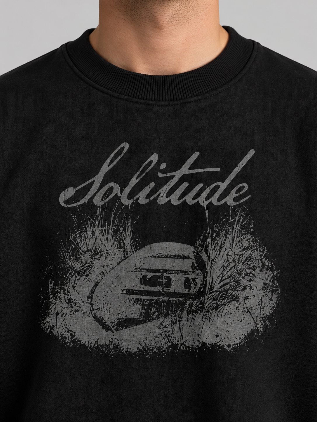 Vintage Solitude Graphic Sweatshirt – Jet Black