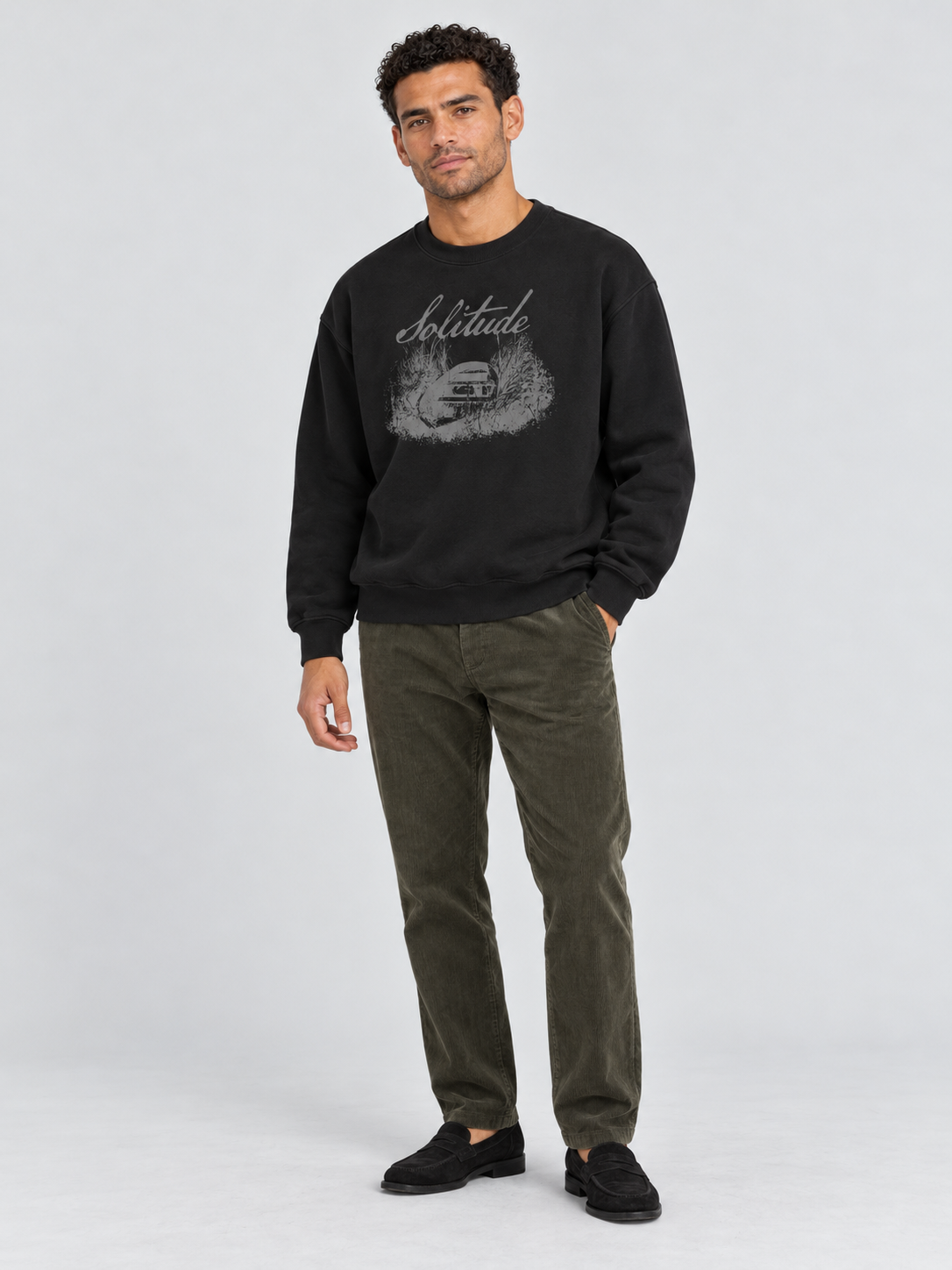 Vintage Solitude Graphic Sweatshirt – Jet Black