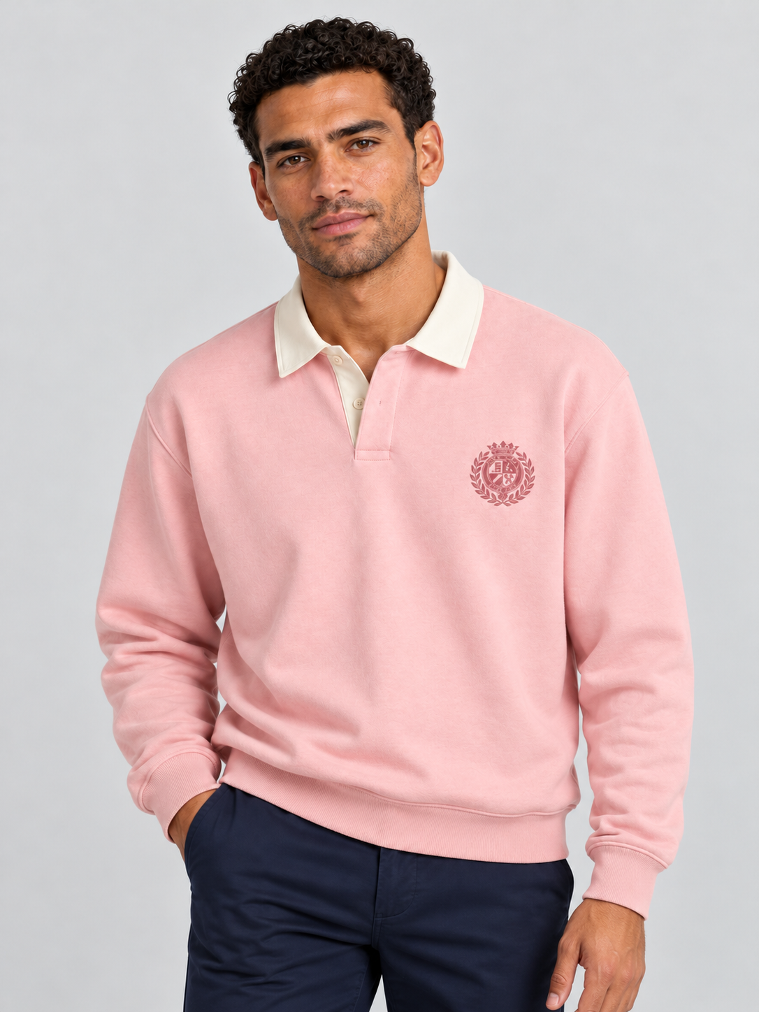 Classic Crest Polo Sweatshirt – Blush Pink