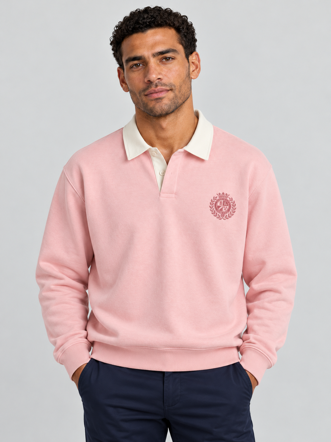 Classic Crest Polo Sweatshirt – Blush Pink