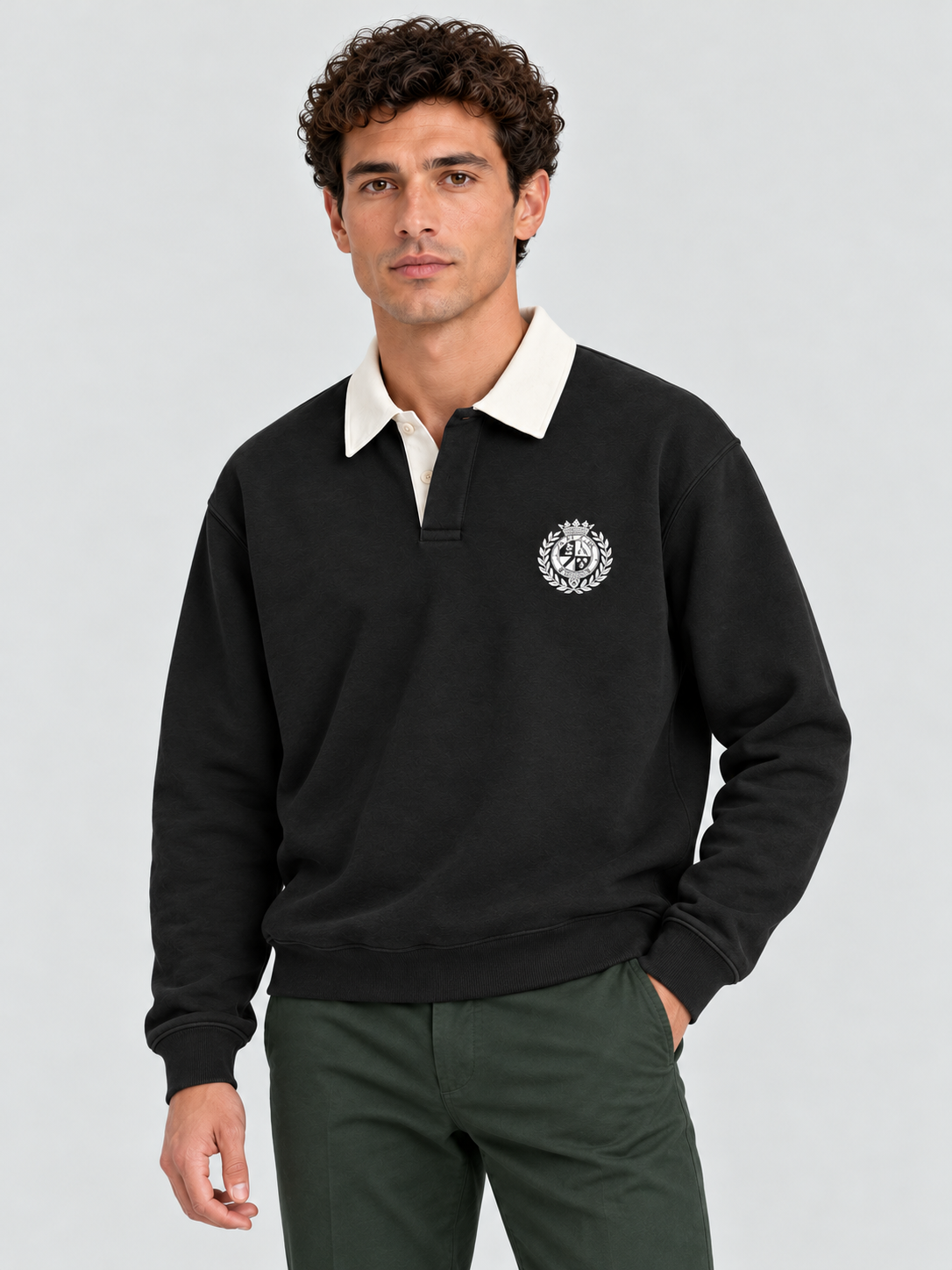 Classic Crest Polo Sweatshirt – Jet Black