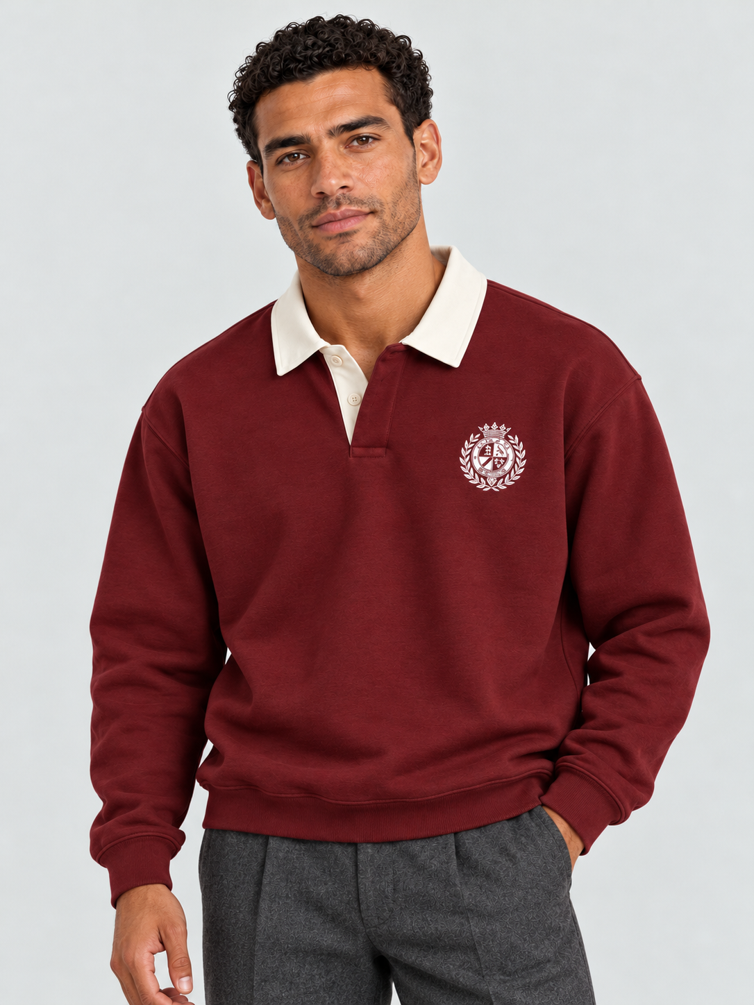 Classic Crest Polo Sweatshirt – Wine Burgundy