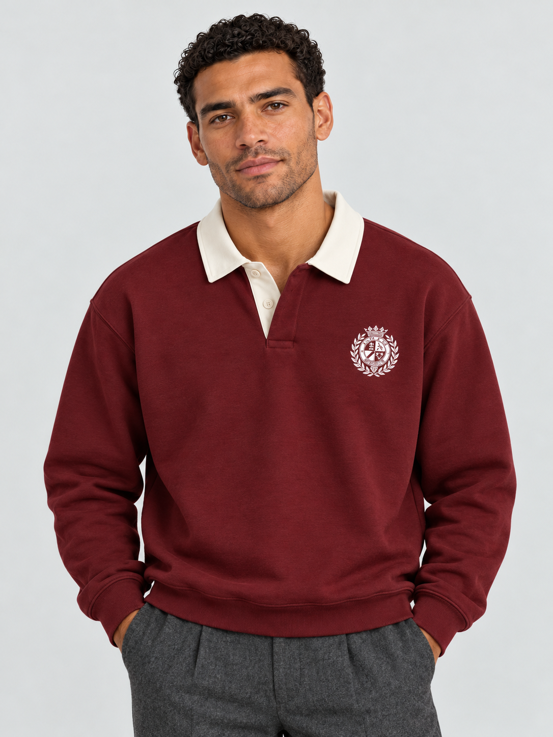 Classic Crest Polo Sweatshirt – Wine Burgundy