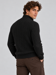 Heritage Cable Knit Quarter-Zip Sweater – Noir Black