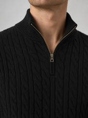 Heritage Cable Knit Quarter-Zip Sweater – Noir Black