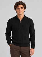 Heritage Cable Knit Quarter-Zip Sweater – Noir Black