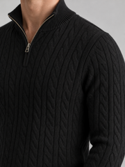 Heritage Cable Knit Quarter-Zip Sweater – Noir Black