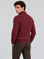 Heritage Cable Knit Quarter-Zip Sweater – Burgundy