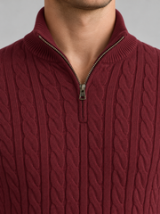 Heritage Cable Knit Quarter-Zip Sweater – Burgundy