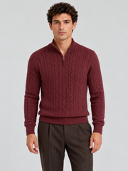 Heritage Cable Knit Quarter-Zip Sweater – Burgundy