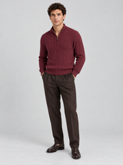 Heritage Cable Knit Quarter-Zip Sweater – Burgundy