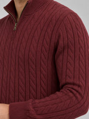 Heritage Cable Knit Quarter-Zip Sweater – Burgundy