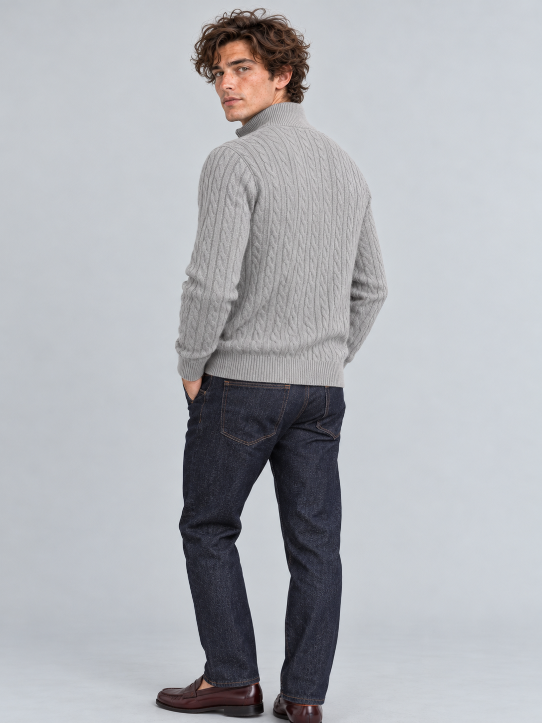 Heritage Cable Knit Quarter-Zip Sweater – Heather Grey