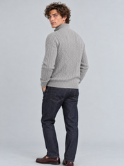 Heritage Cable Knit Quarter-Zip Sweater – Heather Grey
