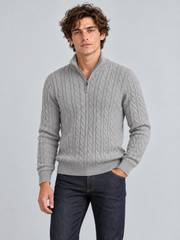 Heritage Cable Knit Quarter-Zip Sweater – Heather Grey