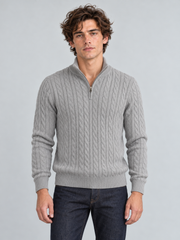 Heritage Cable Knit Quarter-Zip Sweater – Heather Grey