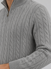 Heritage Cable Knit Quarter-Zip Sweater – Heather Grey