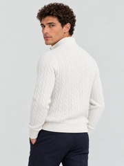 Heritage Cable Knit Quarter-Zip Sweater – White