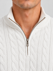 Heritage Cable Knit Quarter-Zip Sweater – White
