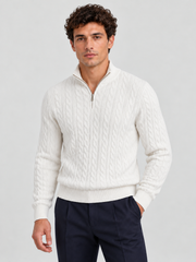 Heritage Cable Knit Quarter-Zip Sweater – White
