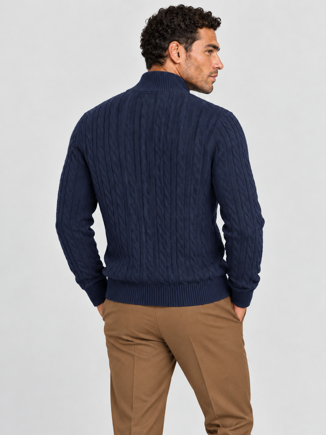 Heritage Cable Knit Quarter-Zip Sweater – Navy Blue