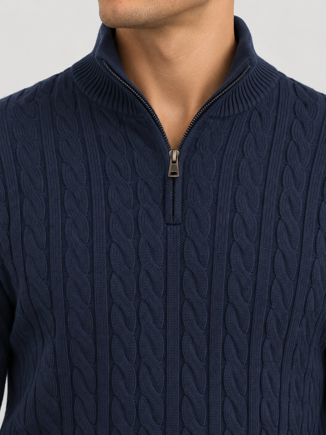 Heritage Cable Knit Quarter-Zip Sweater – Navy Blue