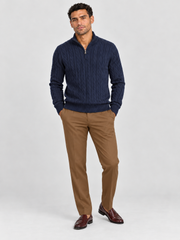 Heritage Cable Knit Quarter-Zip Sweater – Navy Blue