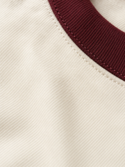 Coastline Ringer Tee – Deep Maroon – close-up detail