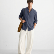 capri-linen-shirt-blue model front