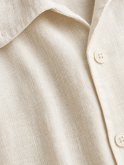 Tailored Open Collar Linen Shirt – Cream – close-up detail