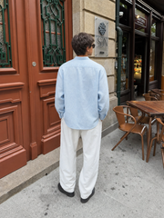 Viremont Premium Linen Shirt - Sky Mist – model back