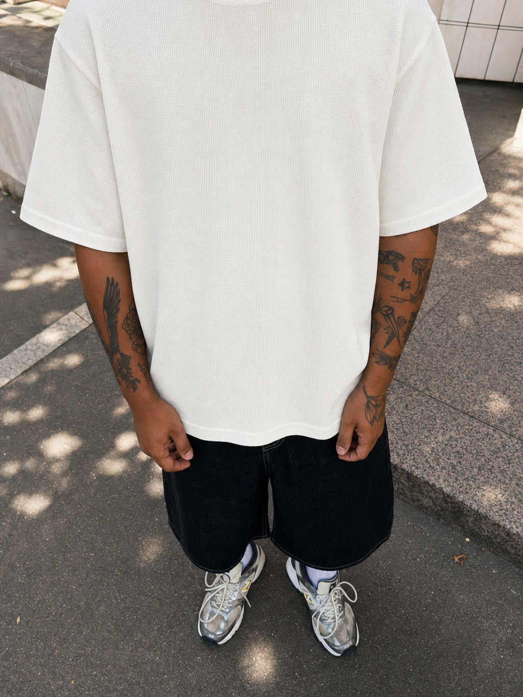 Classic Gridweave Box Fit Tee - Ivory – model front