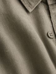 Harbor Linen Blend Shirt - Stone Olive – close-up detail