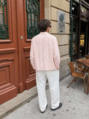 Tailored Open Collar Linen Shirt – Blush – model back