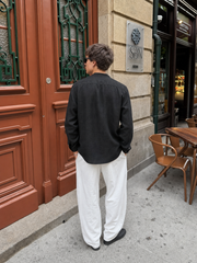 Viremont Premium Linen Shirt - Obsidian Black – model back